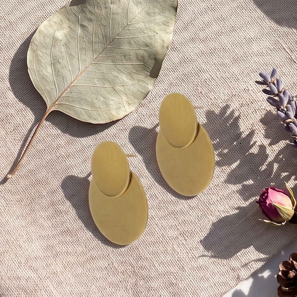 Brushed Double Disc Statement Earrings