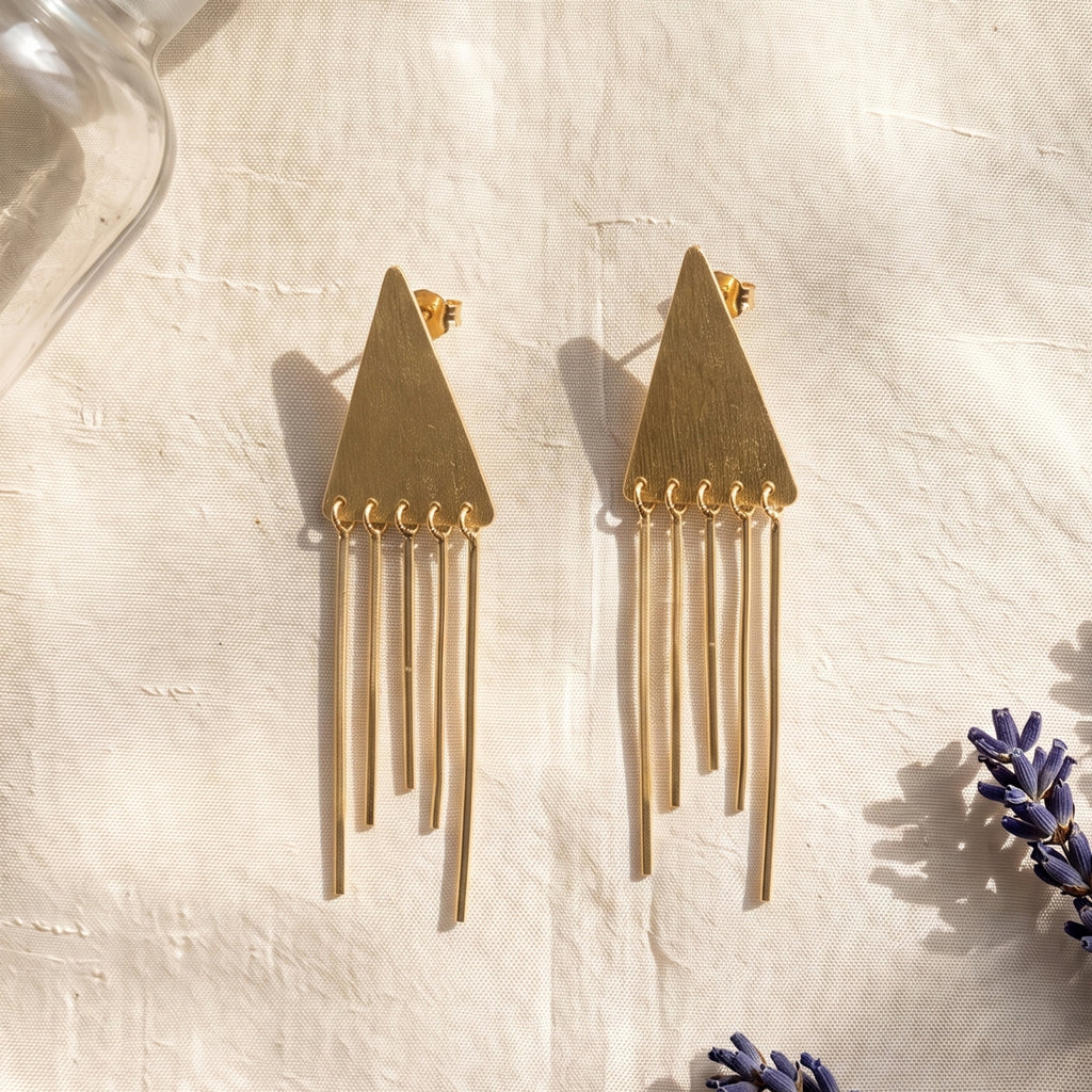 Geometric Triangle Fringe Statement Earrings