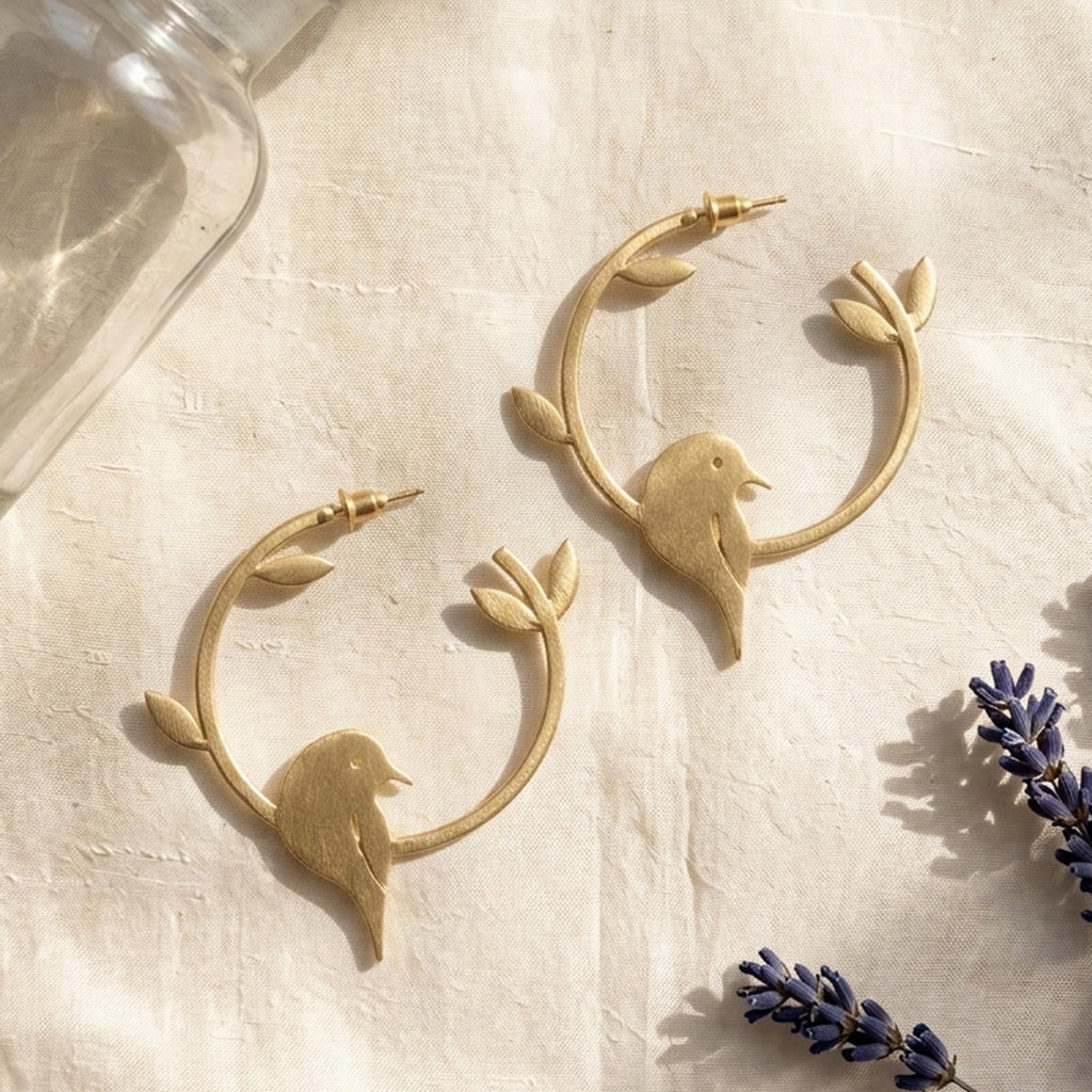 Nature's Perch Bird Hoop Earrings