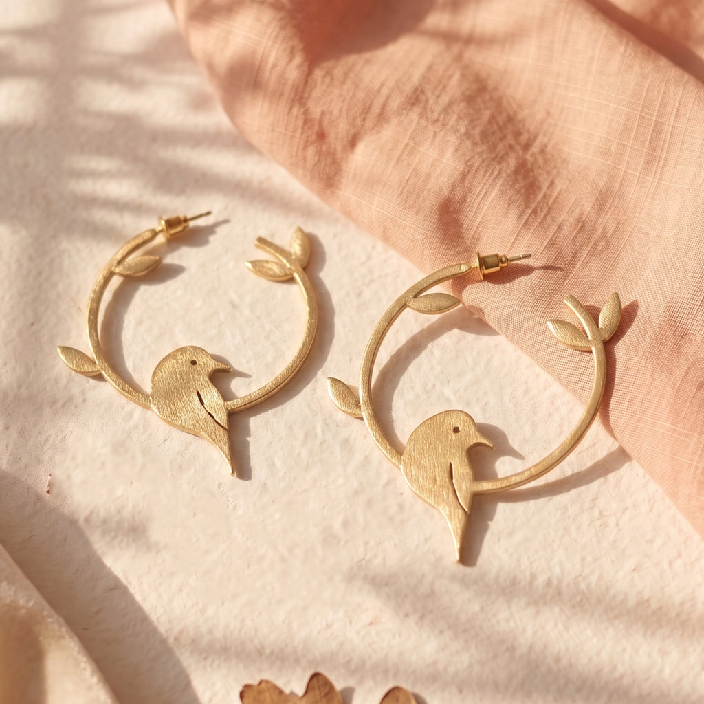 Nature's Perch Bird Hoop Earrings