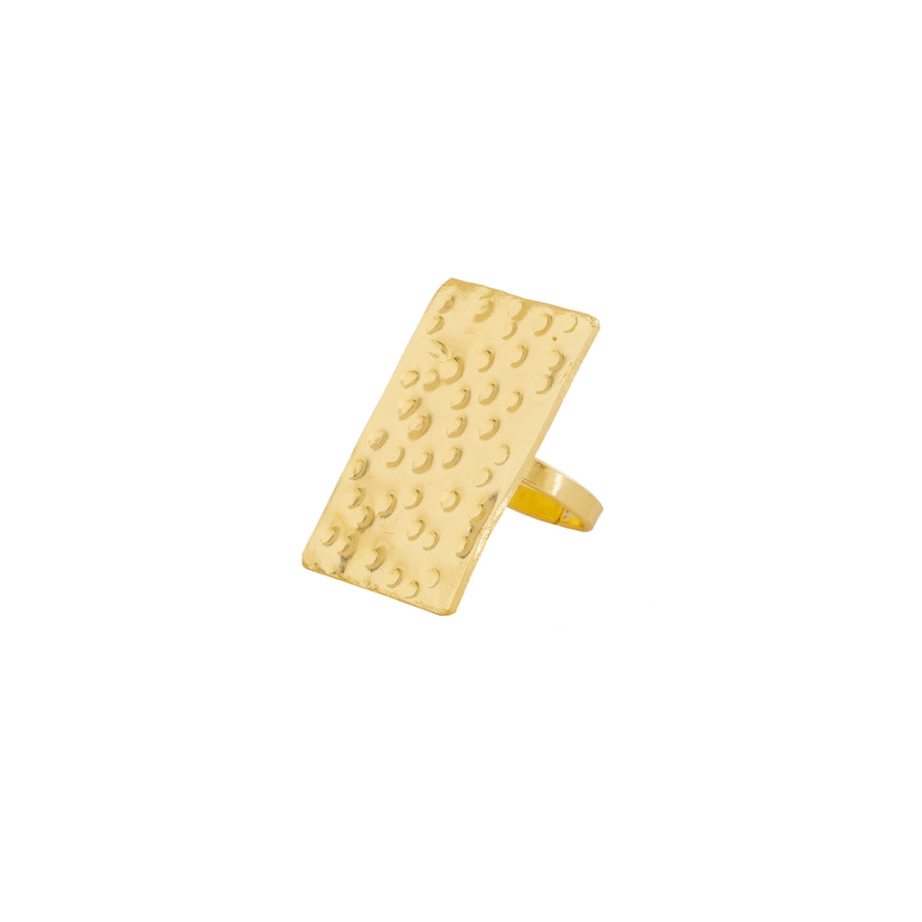 Textured Gold Rectangular Statement Ring