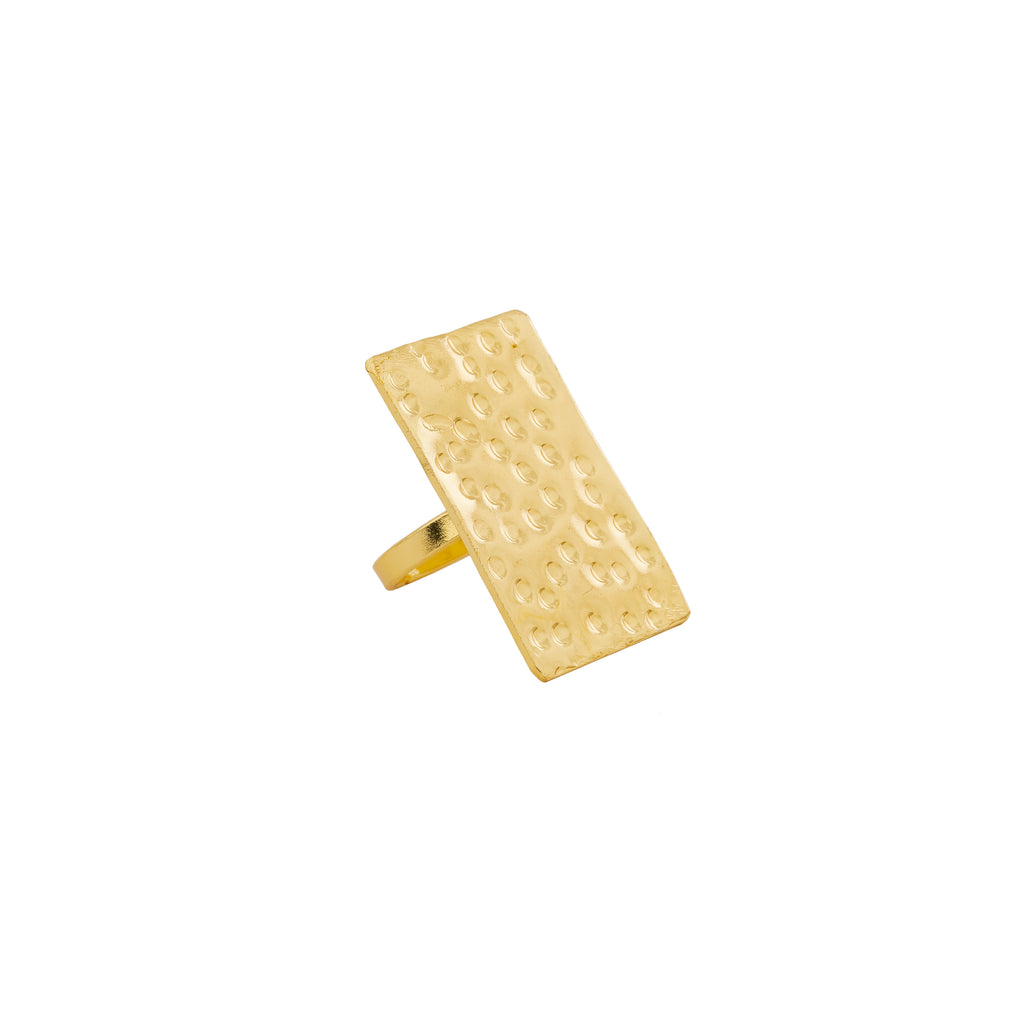 Textured Gold Rectangular Statement Ring