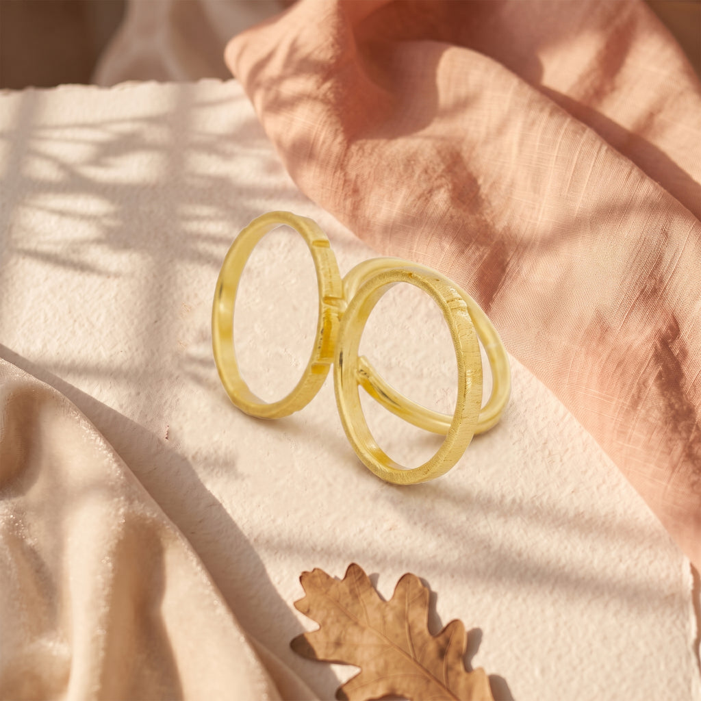 Twin Halo Gold Statement Ring