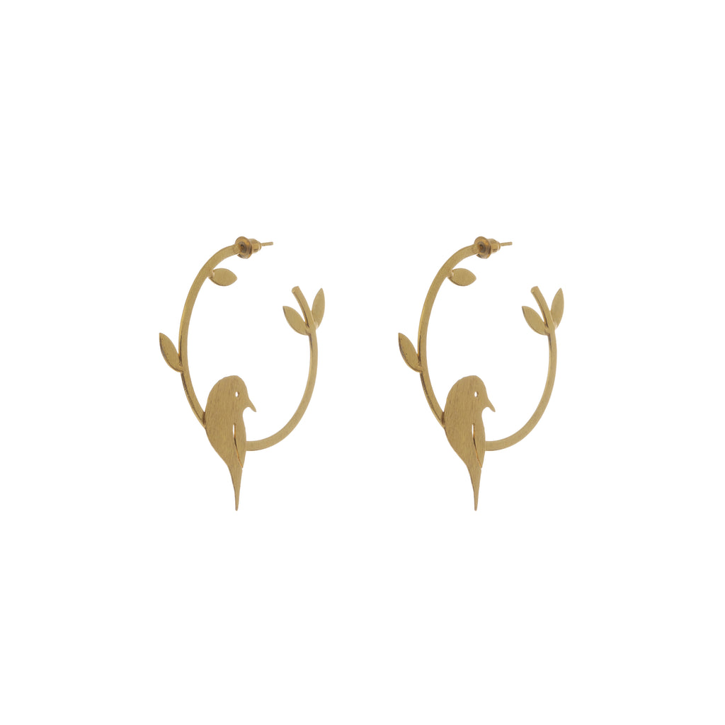 Nature's Perch Bird Hoop Earrings