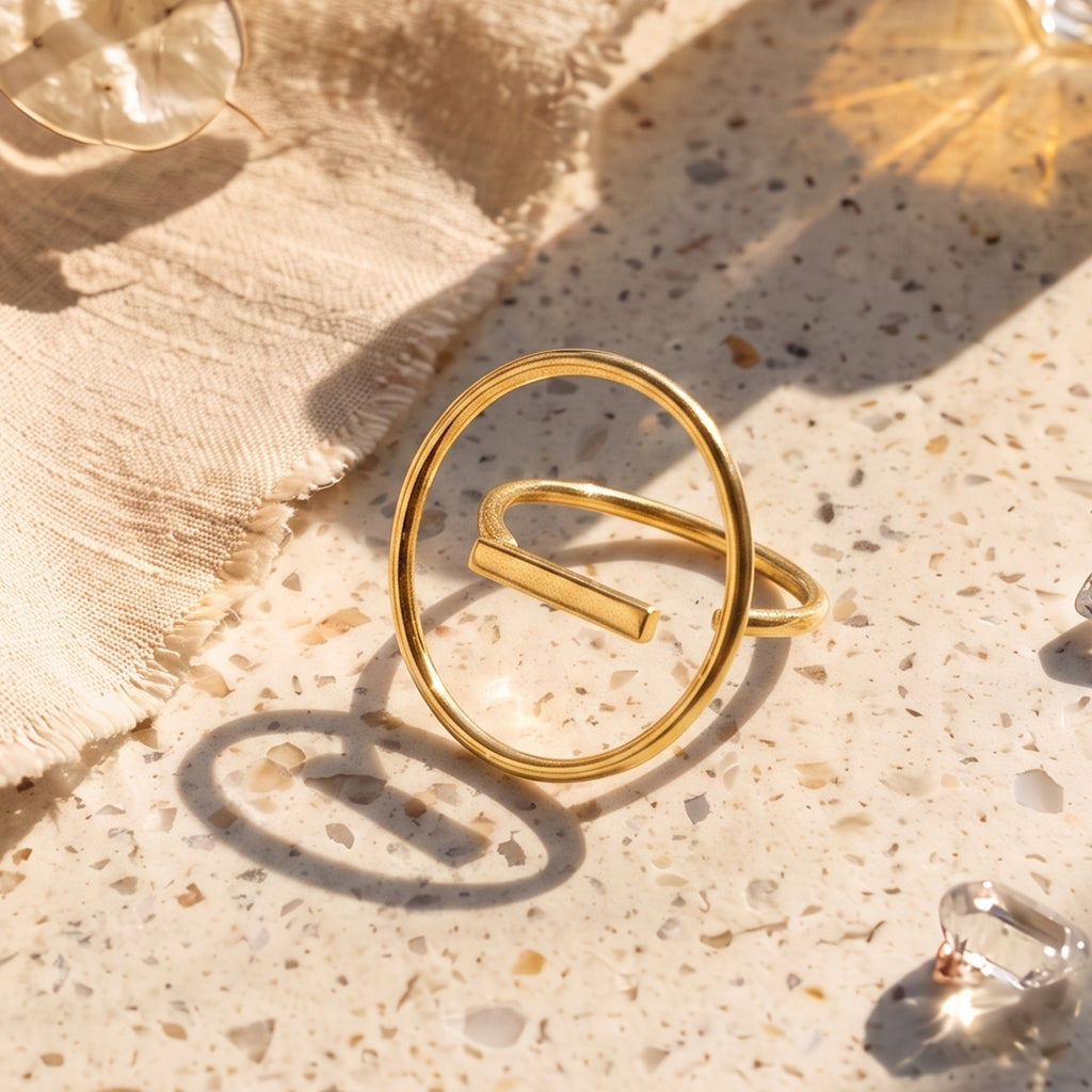 Minimalist Circle Bar Gold Statement Ring