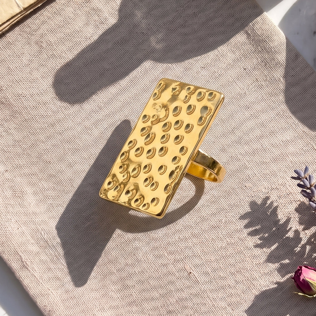 Textured Gold Rectangular Statement Ring