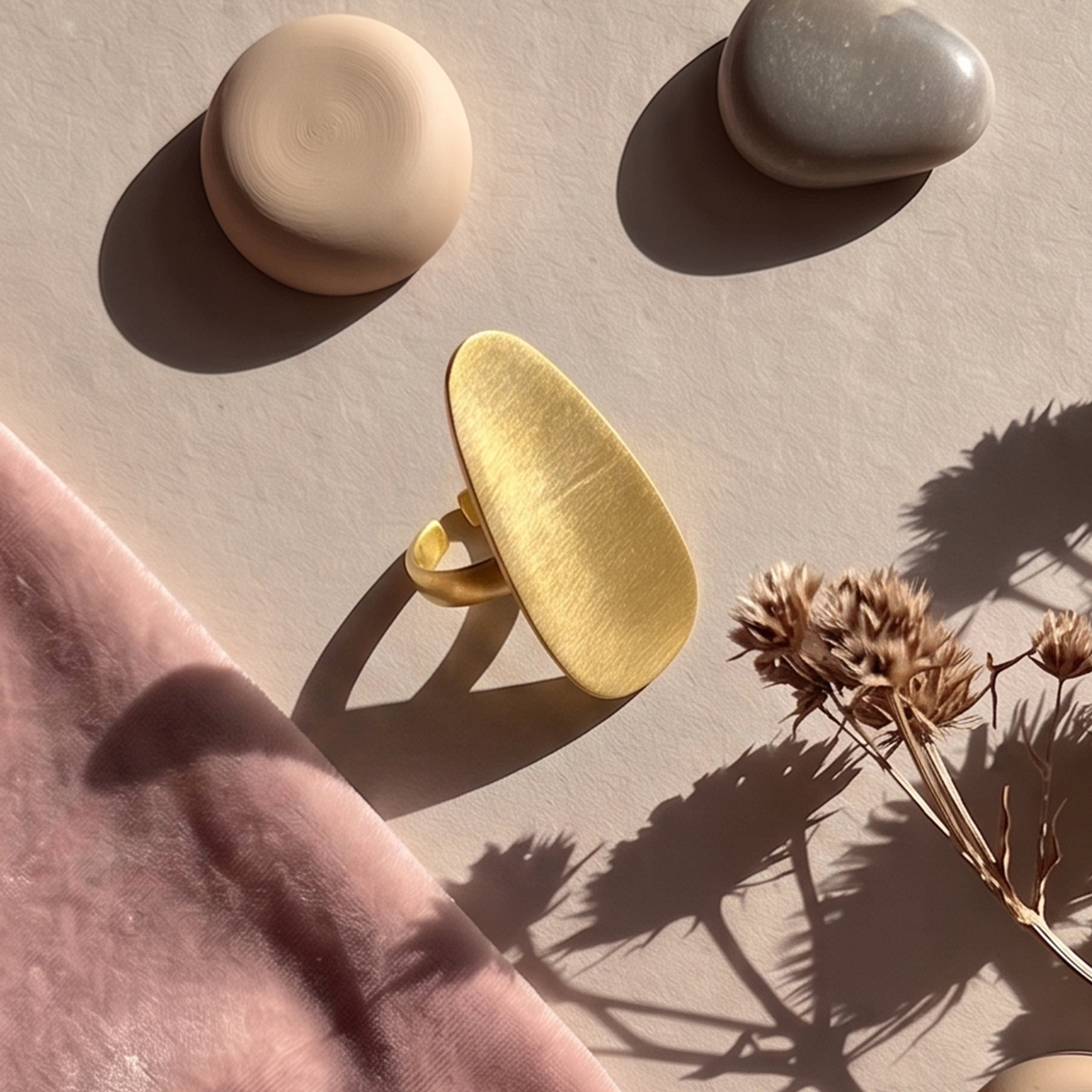 Brushed Gold Oval Adjustable Statement Ring