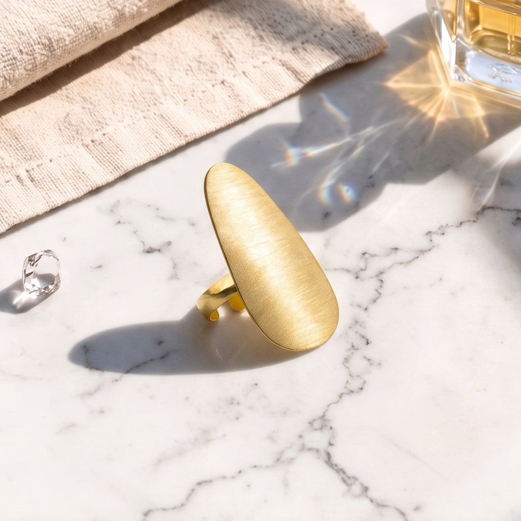 Brushed Gold Oval Adjustable Statement Ring