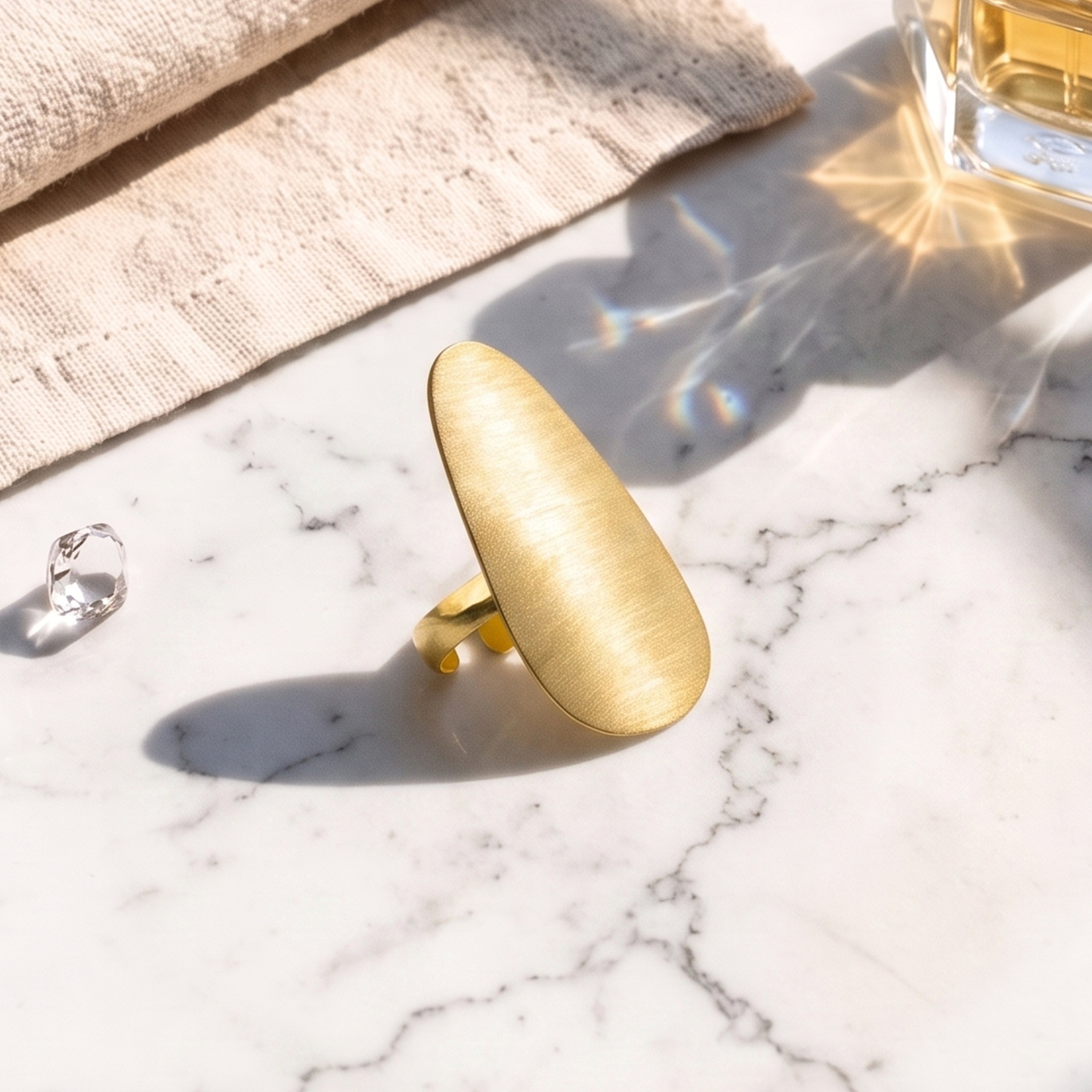 Brushed Gold Oval Adjustable Statement Ring