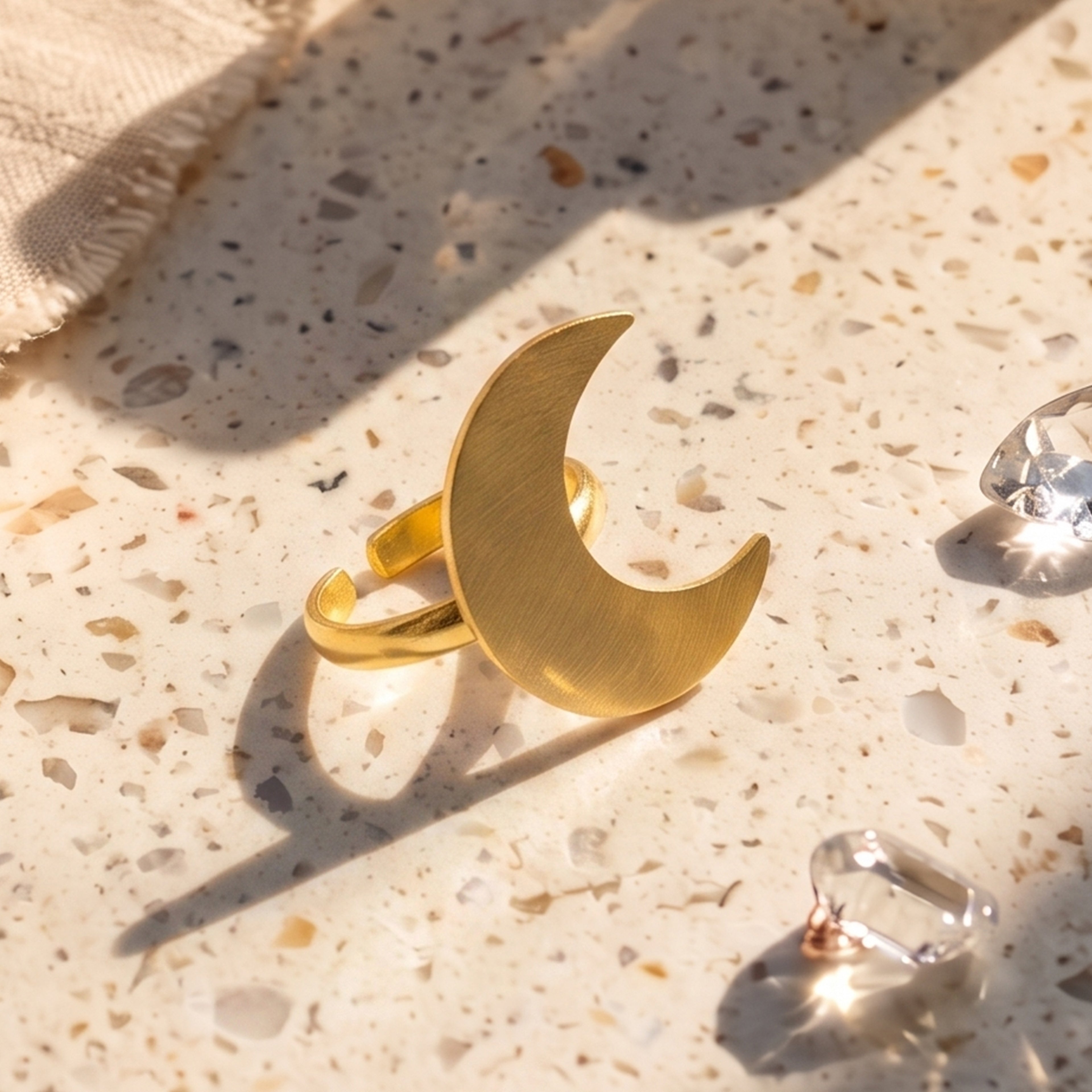 Celestial Crescent Moon Adjustable Statement Ring