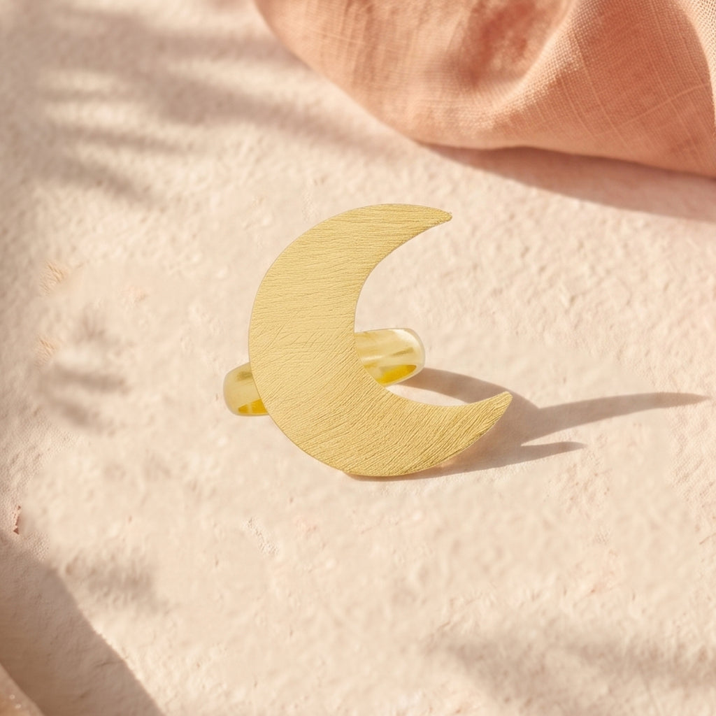 Celestial Crescent Moon Adjustable Statement Ring