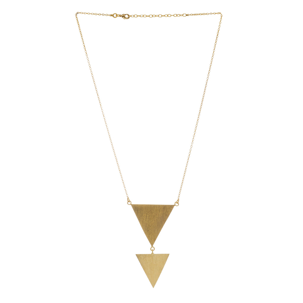 Dual Triangle Pendant Necklace | Matte Gold Finish