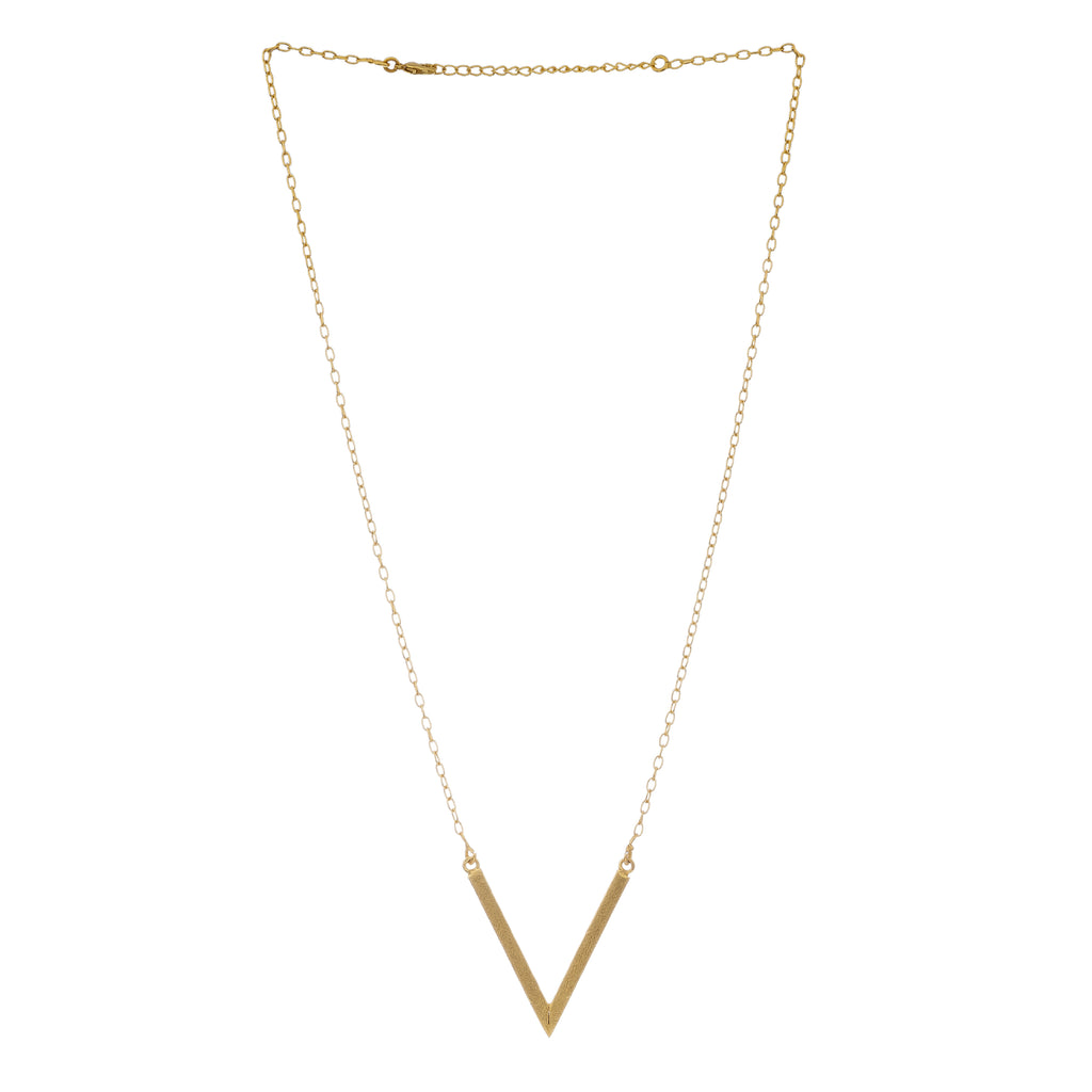 Minimalist V Bar Pendant Necklace | Matte Gold Finish