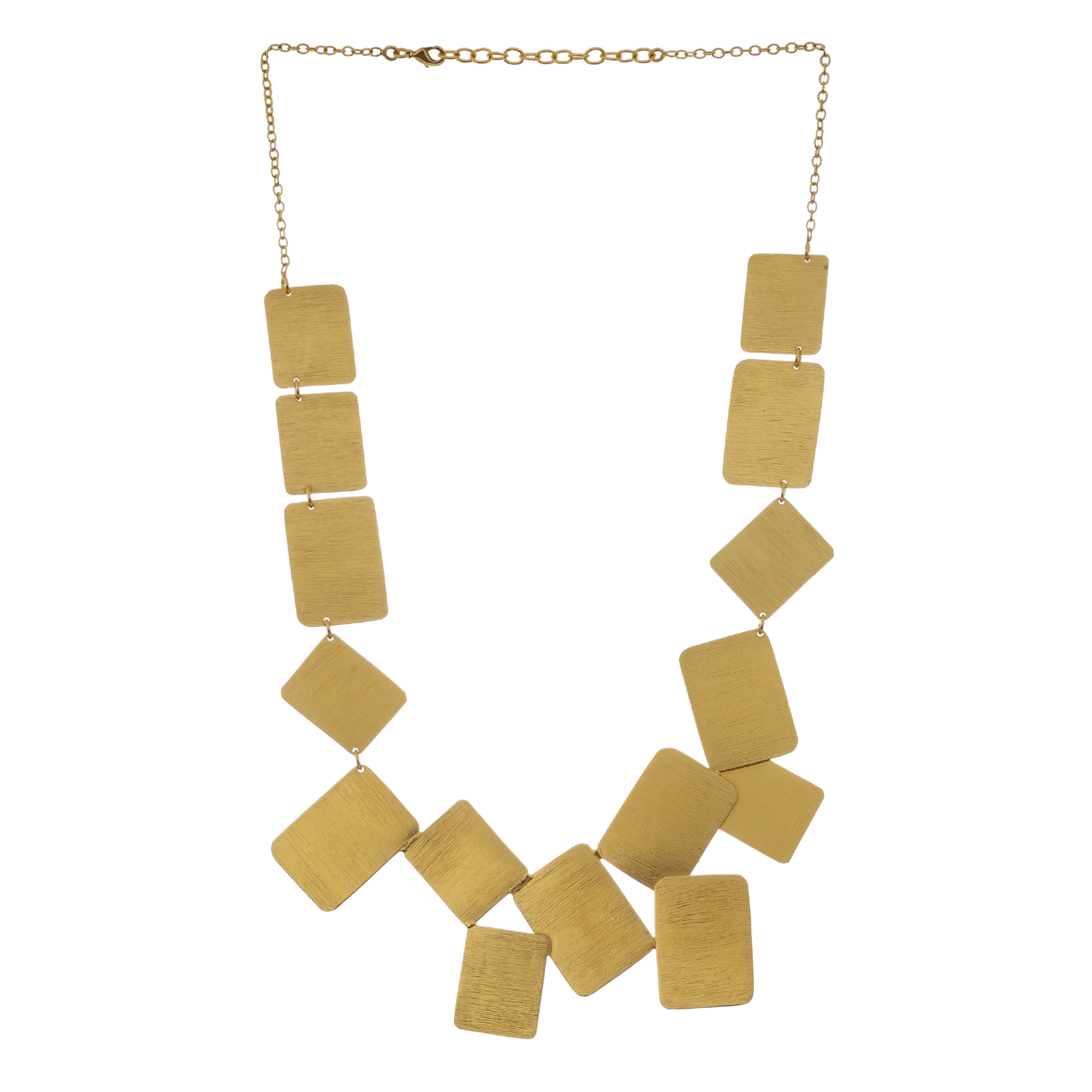 Modern Brushed Gold Rectangle Statement Necklace Set