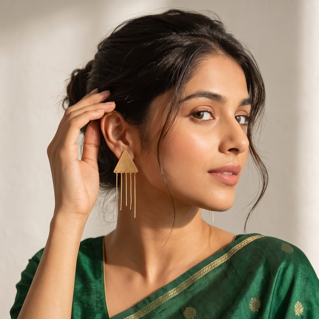 Geometric Triangle Fringe Statement Earrings