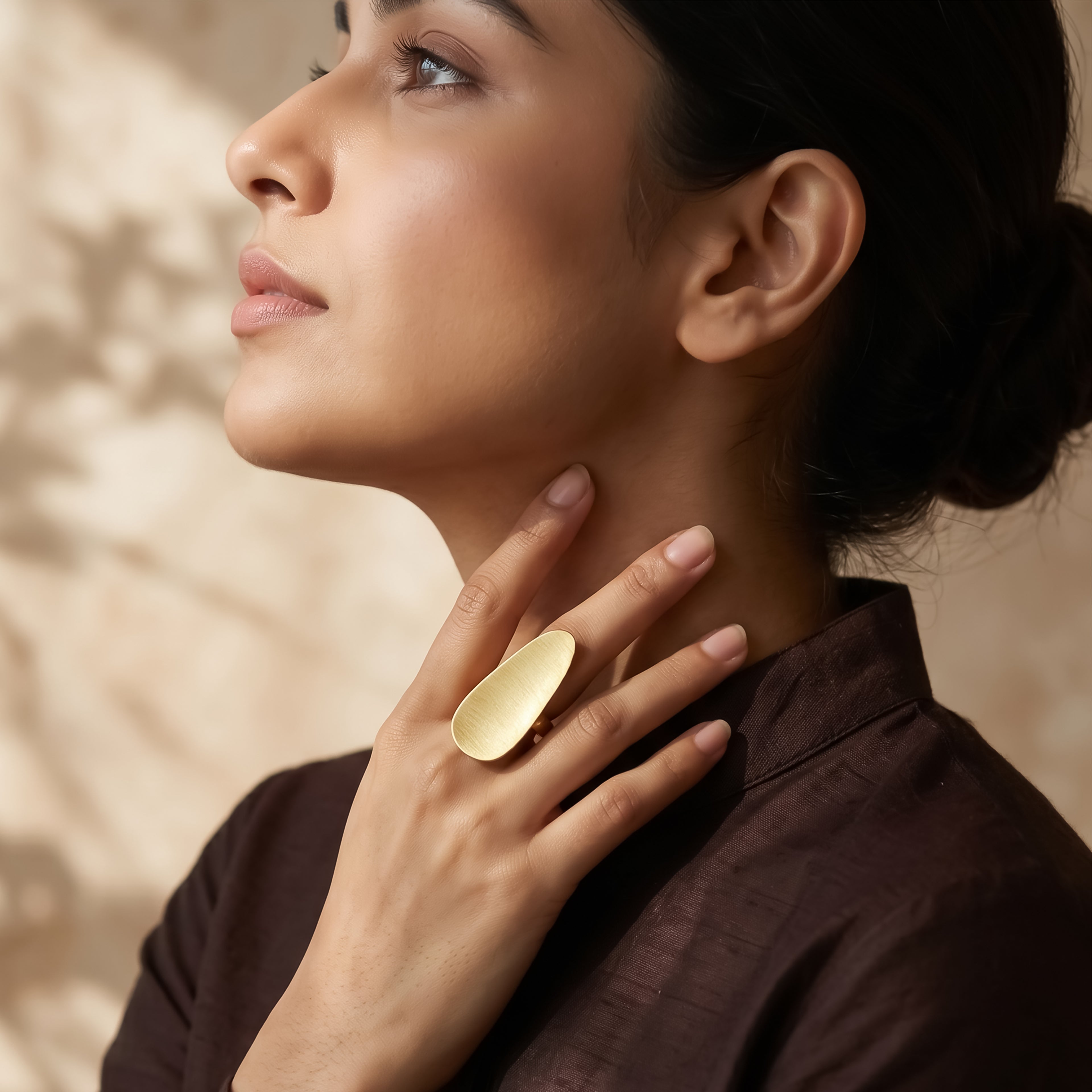 Brushed Gold Oval Adjustable Statement Ring