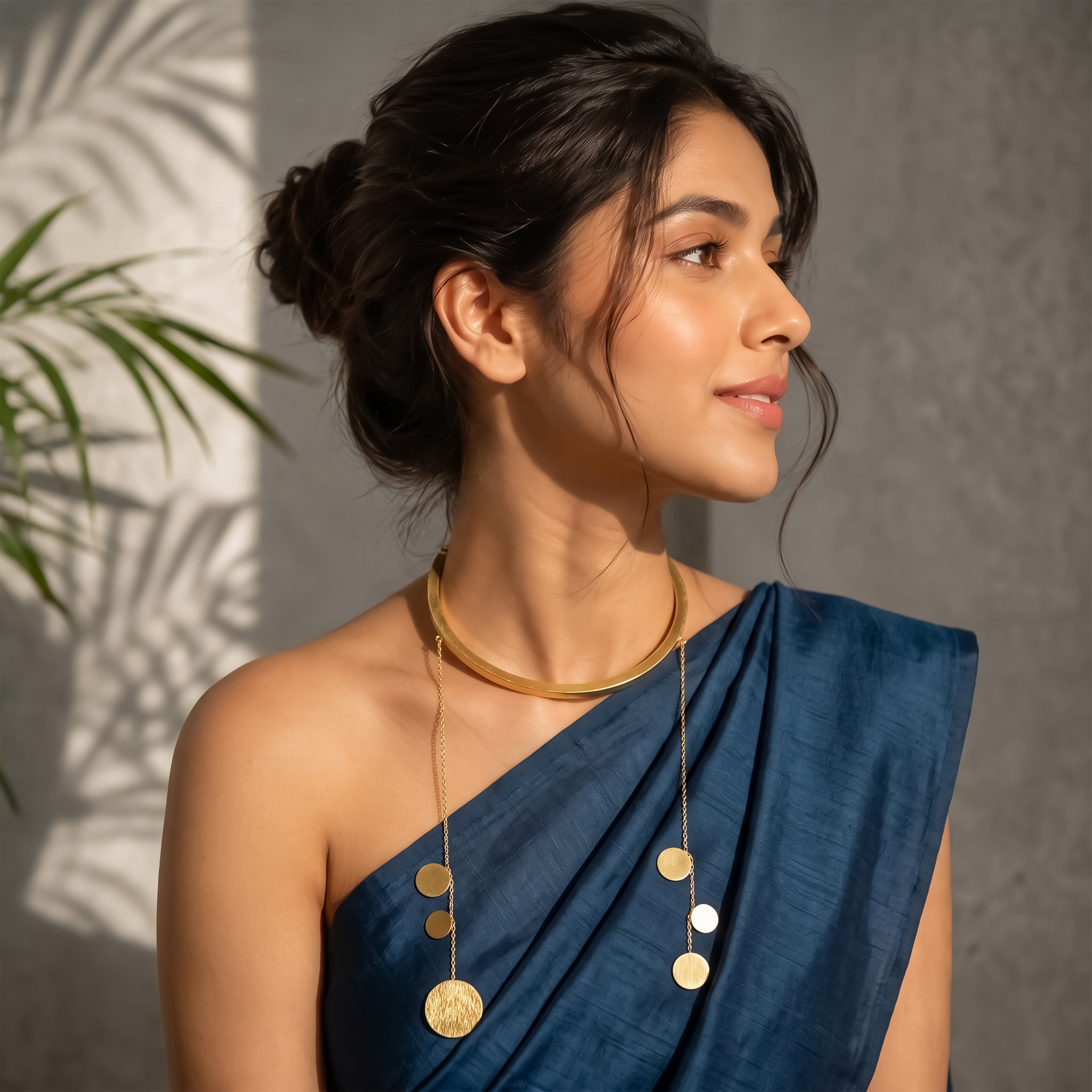 Celestial Disc Statement Necklace | Matte Gold Finish