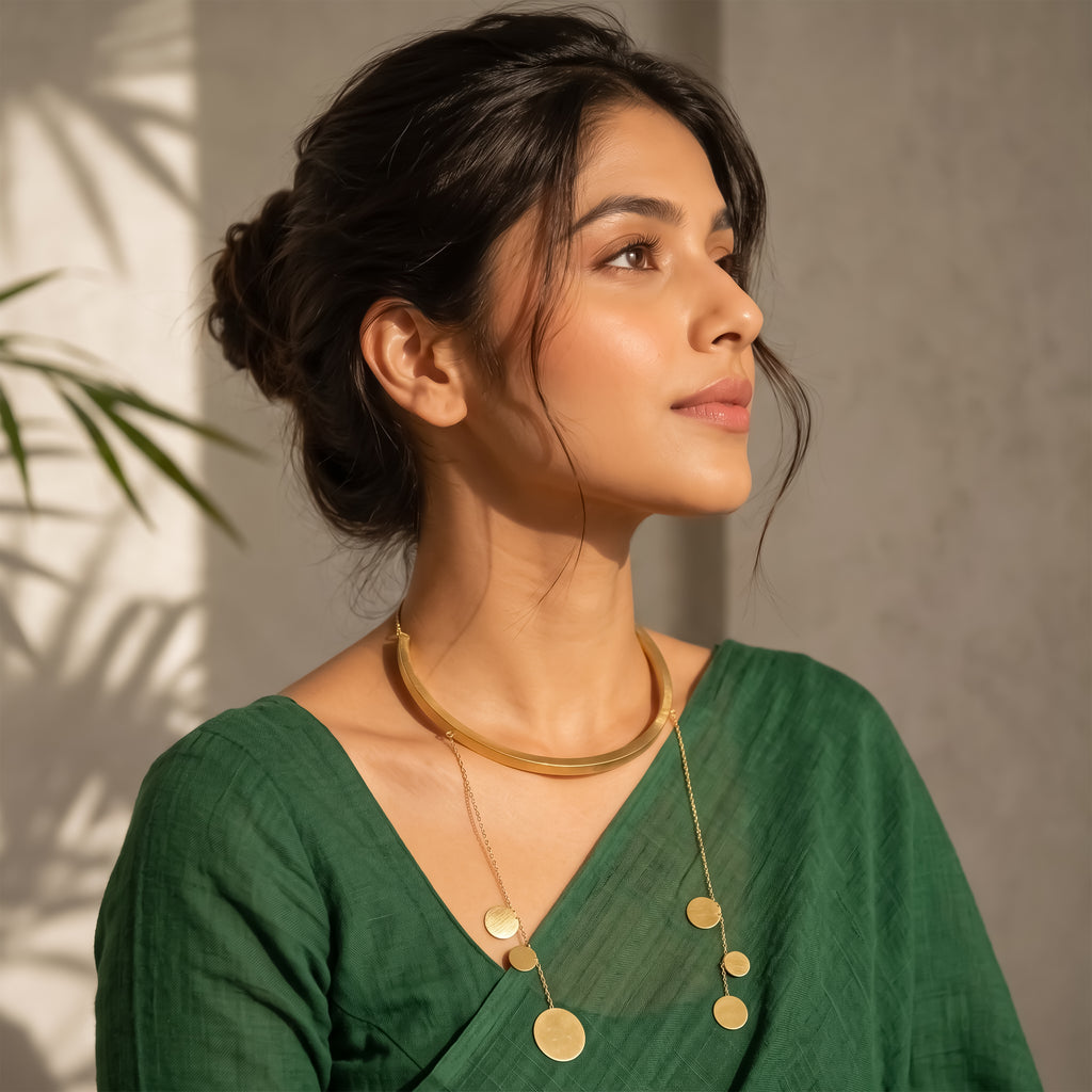 Celestial Disc Statement Necklace | Matte Gold Finish