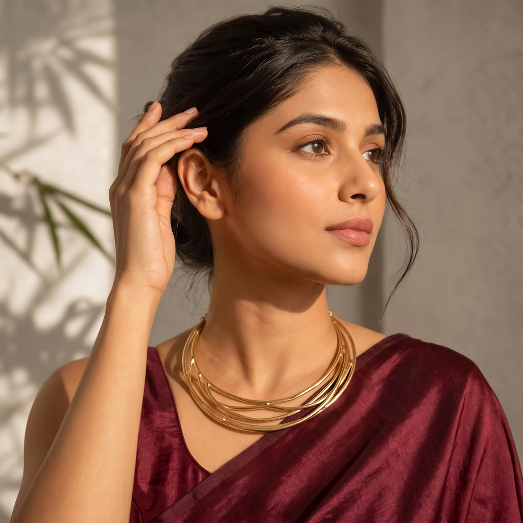 Aurora Layered Collar Statement Necklace | Gold Finish