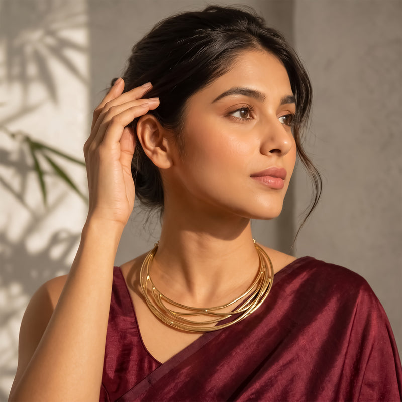 Aurora Layered Collar Statement Necklace | Gold Finish
