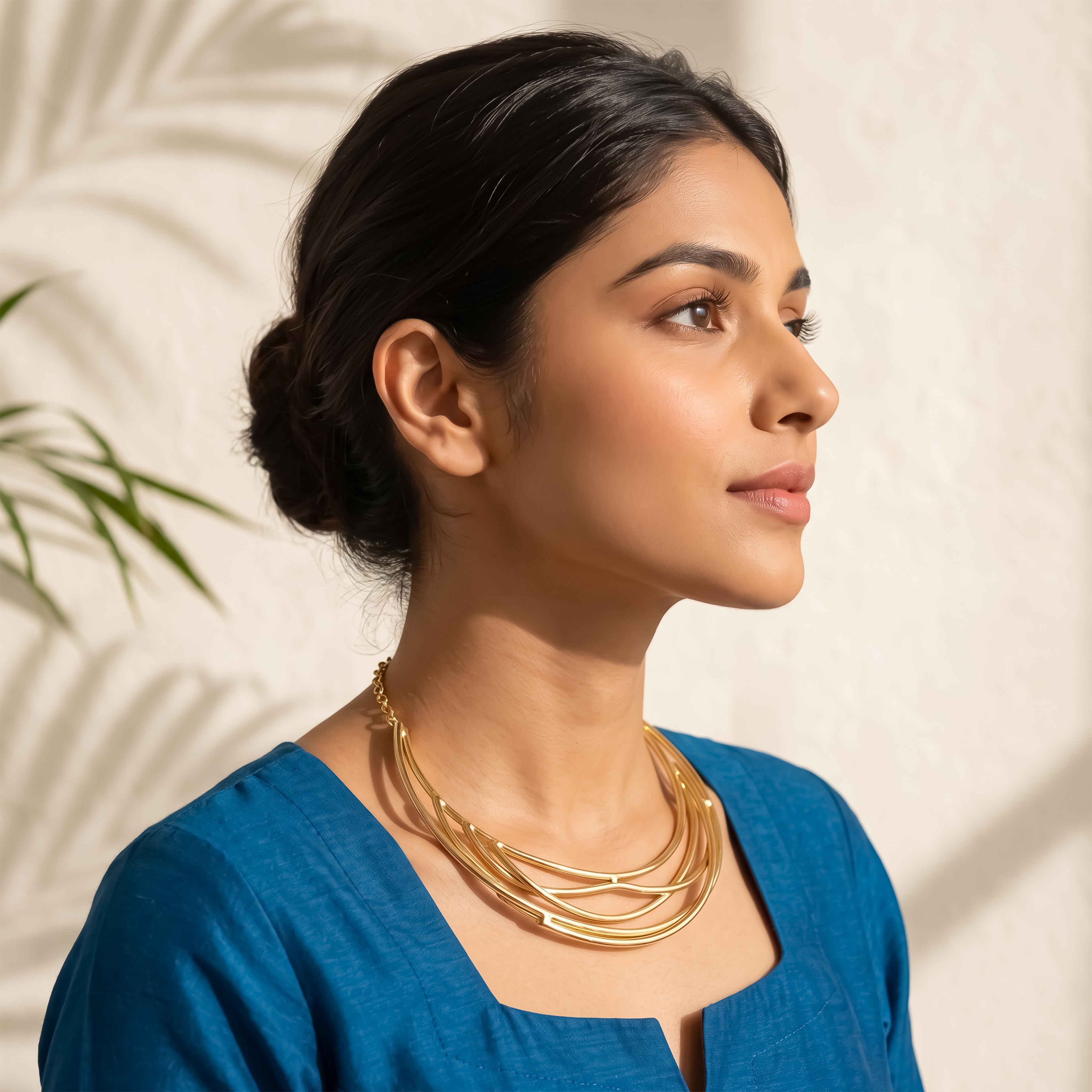 Aurora Layered Collar Statement Necklace | Gold Finish
