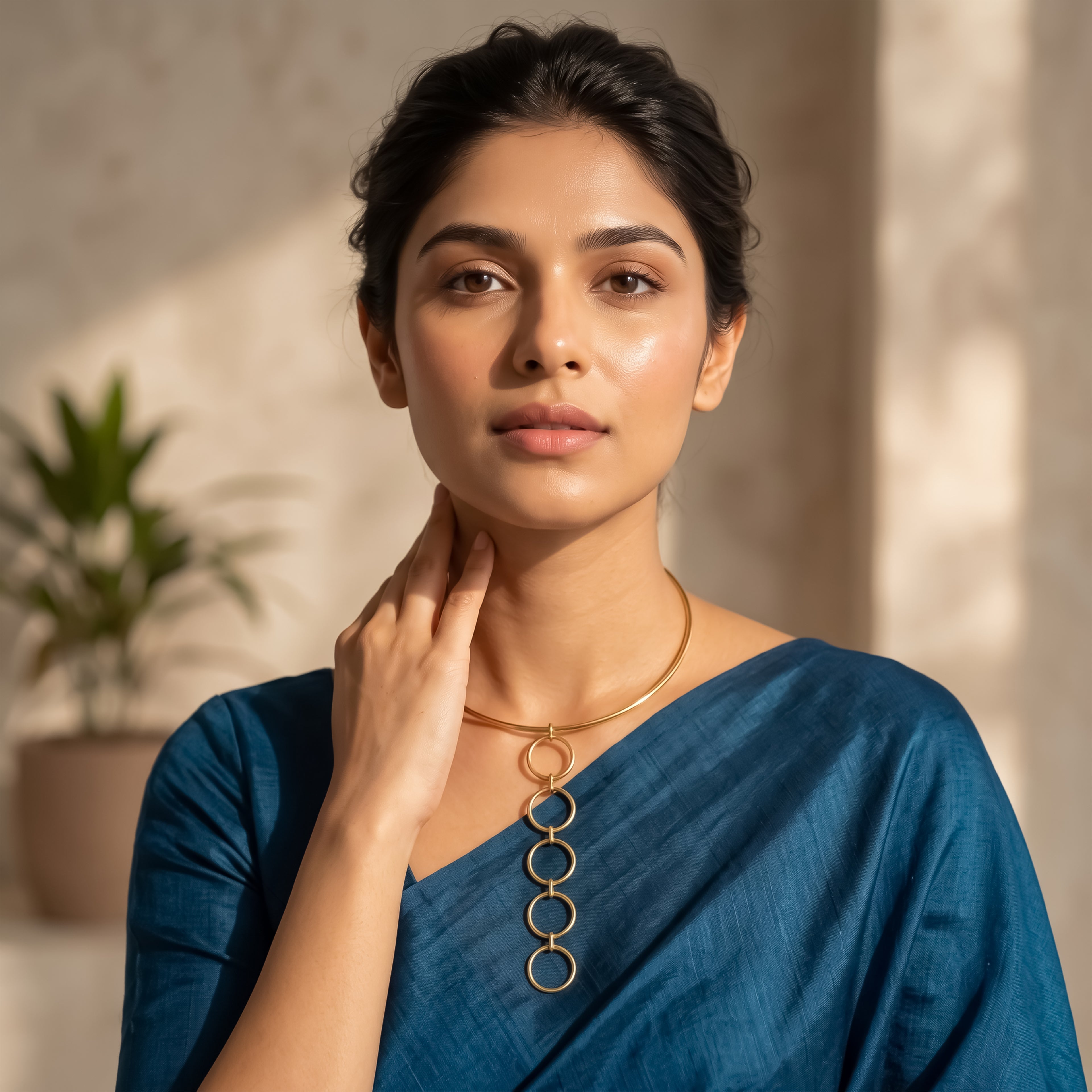 Infinity Circle Drop Collar Necklace | Gold Finish