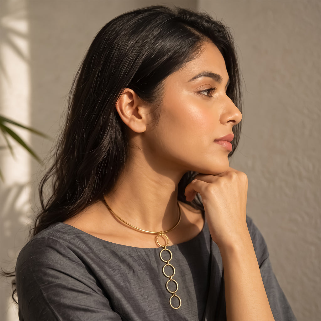 Infinity Circle Drop Collar Necklace | Gold Finish