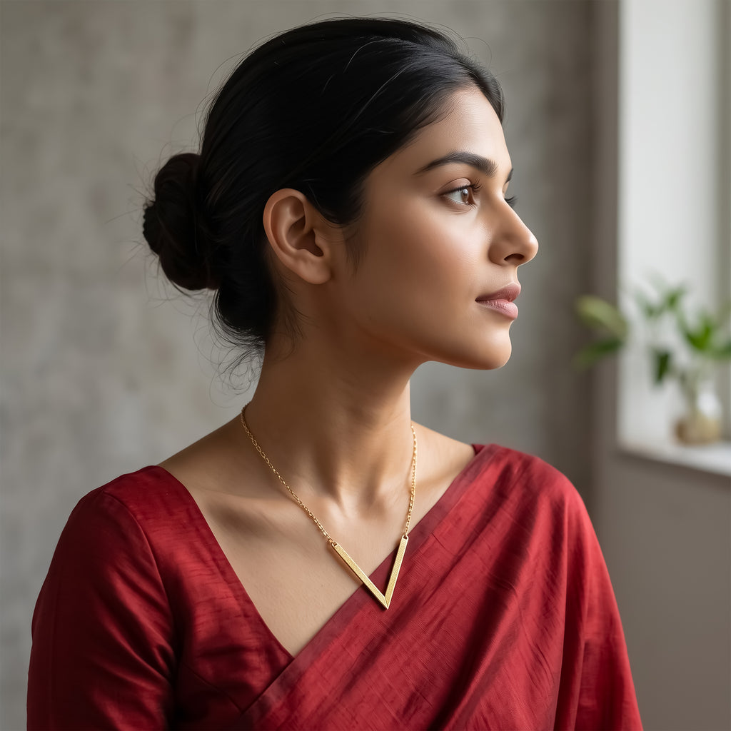 Minimalist V Bar Pendant Necklace | Matte Gold Finish