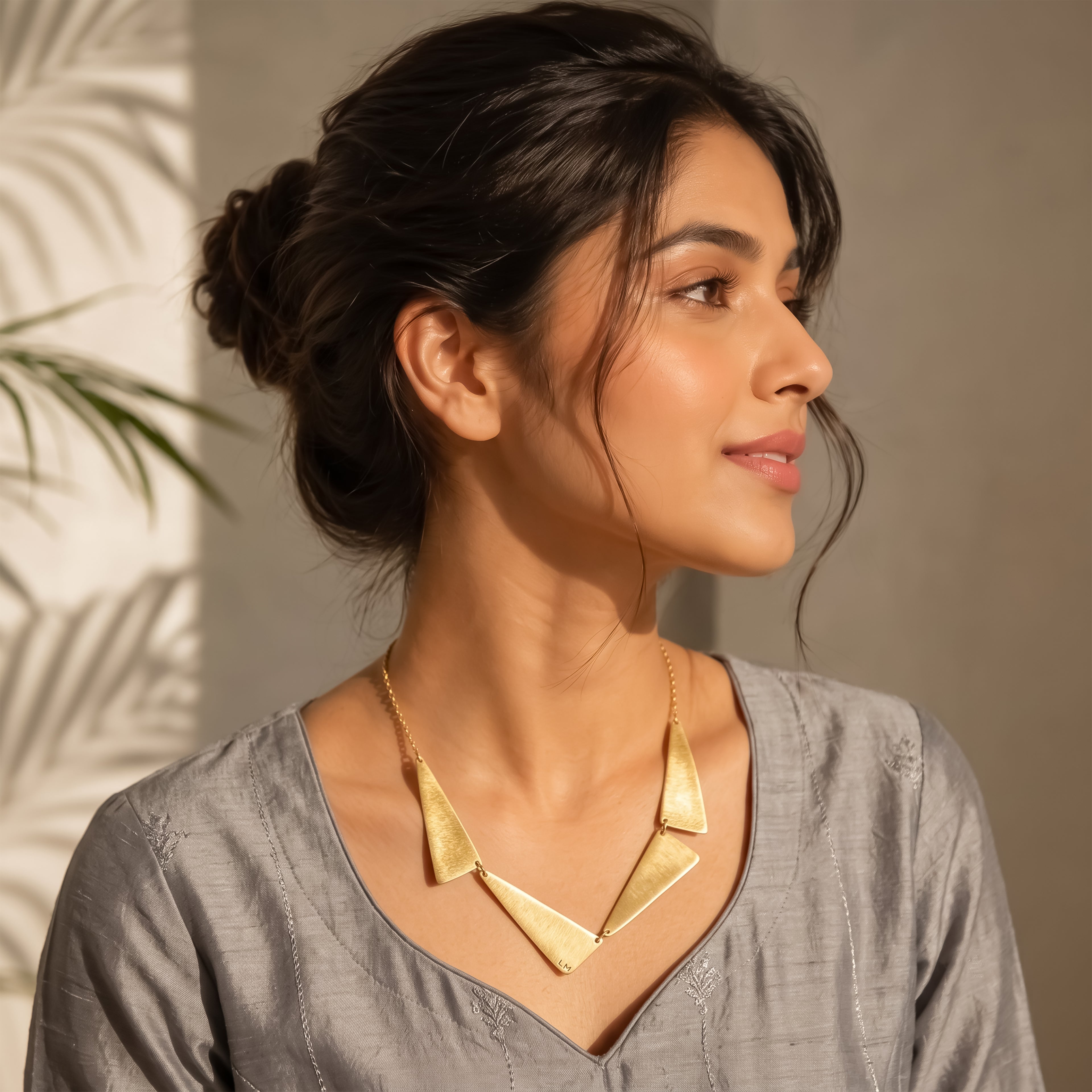 GeoForm Statement Necklace | Matte Gold Finish