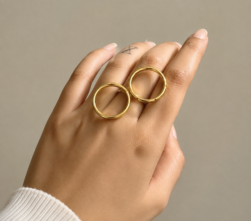 Twin Halo Gold Statement Ring