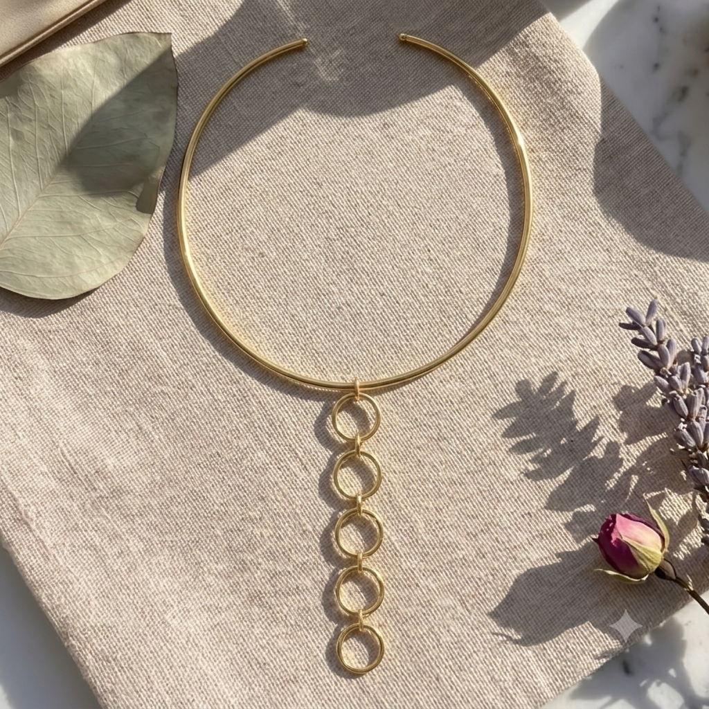 Infinity Circle Drop Collar Necklace | Gold Finish