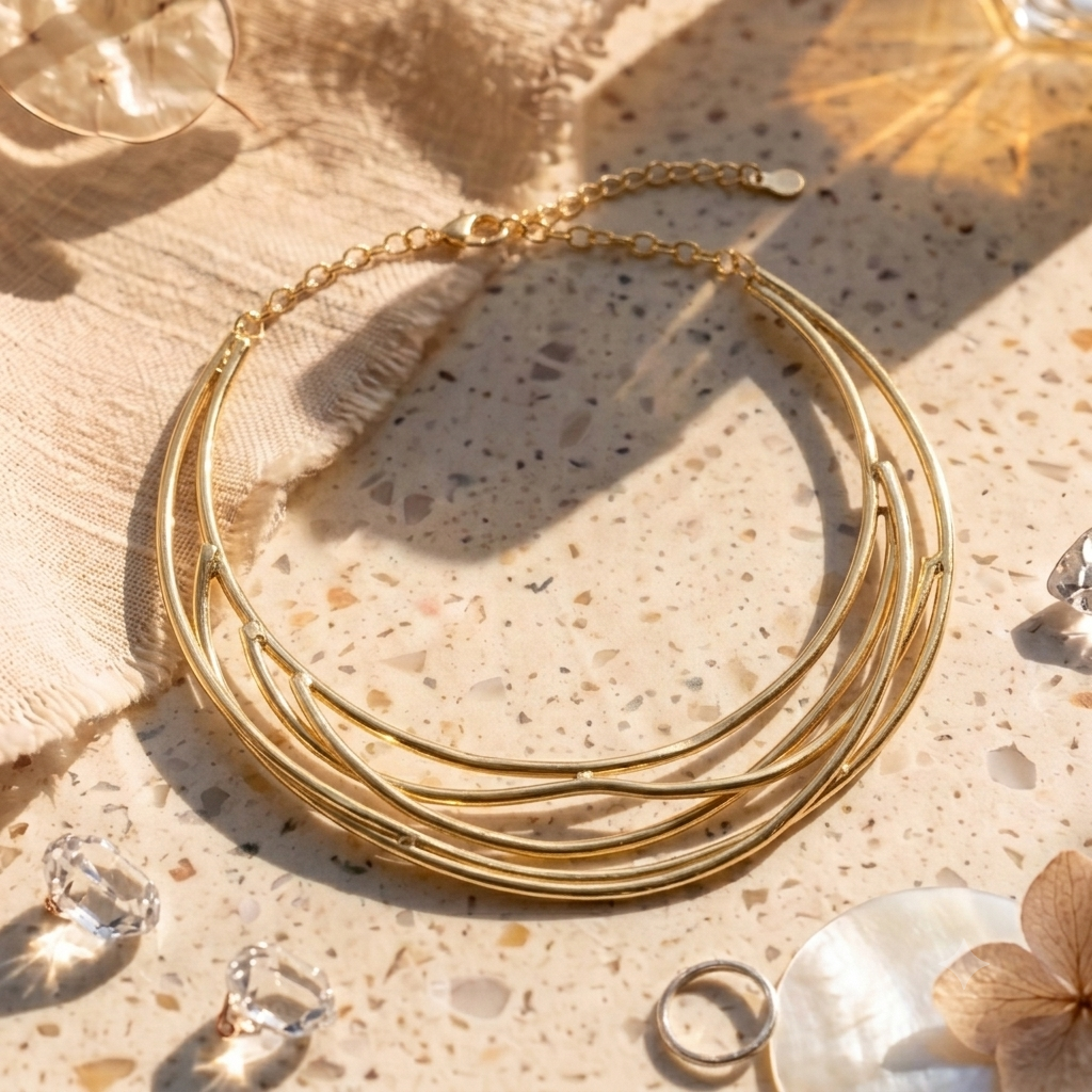 Aurora Layered Collar Statement Necklace | Gold Finish