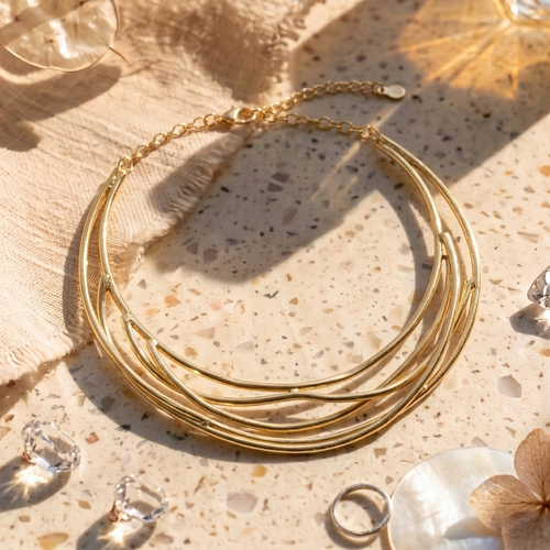Aurora Layered Collar Statement Necklace | Gold Finish