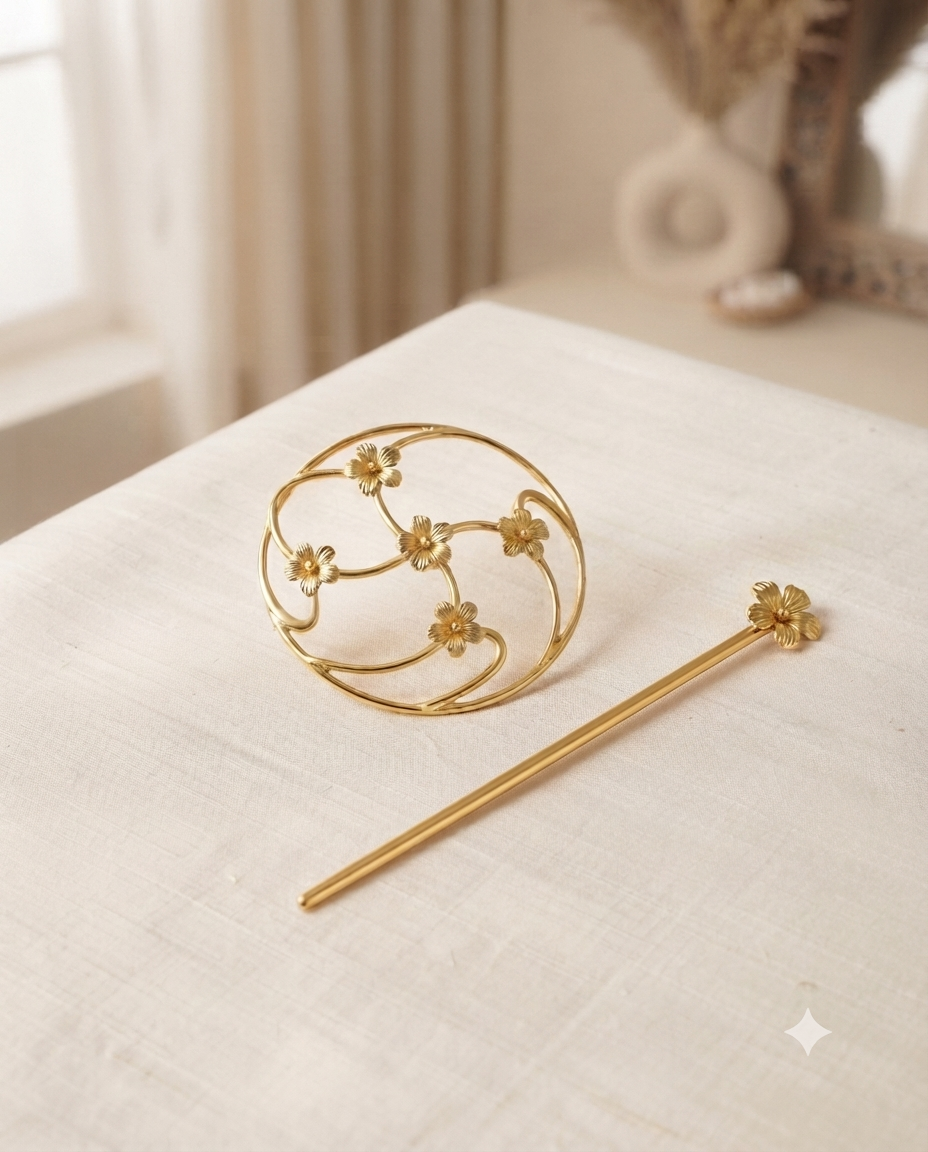 Aurelia Floral Gold Hair Pin & Bun