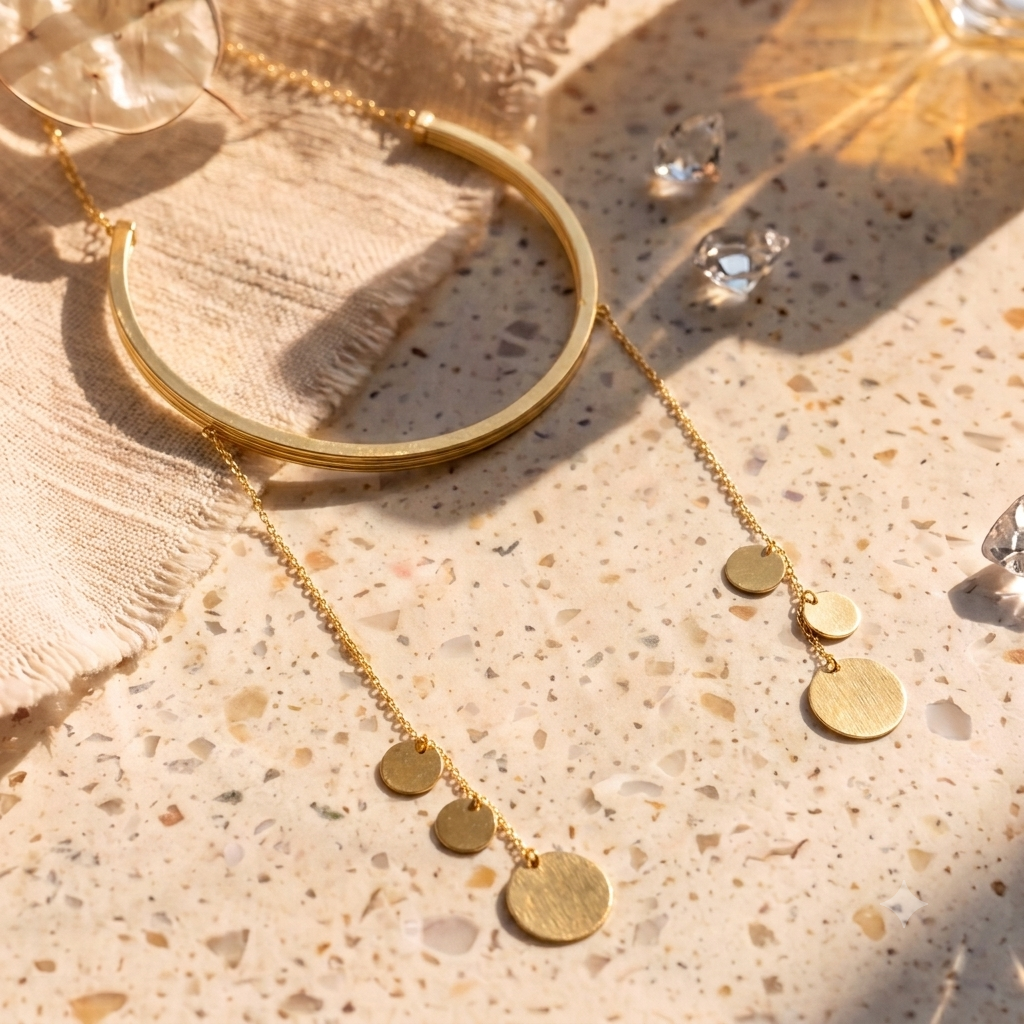 Celestial Disc Statement Necklace | Matte Gold Finish