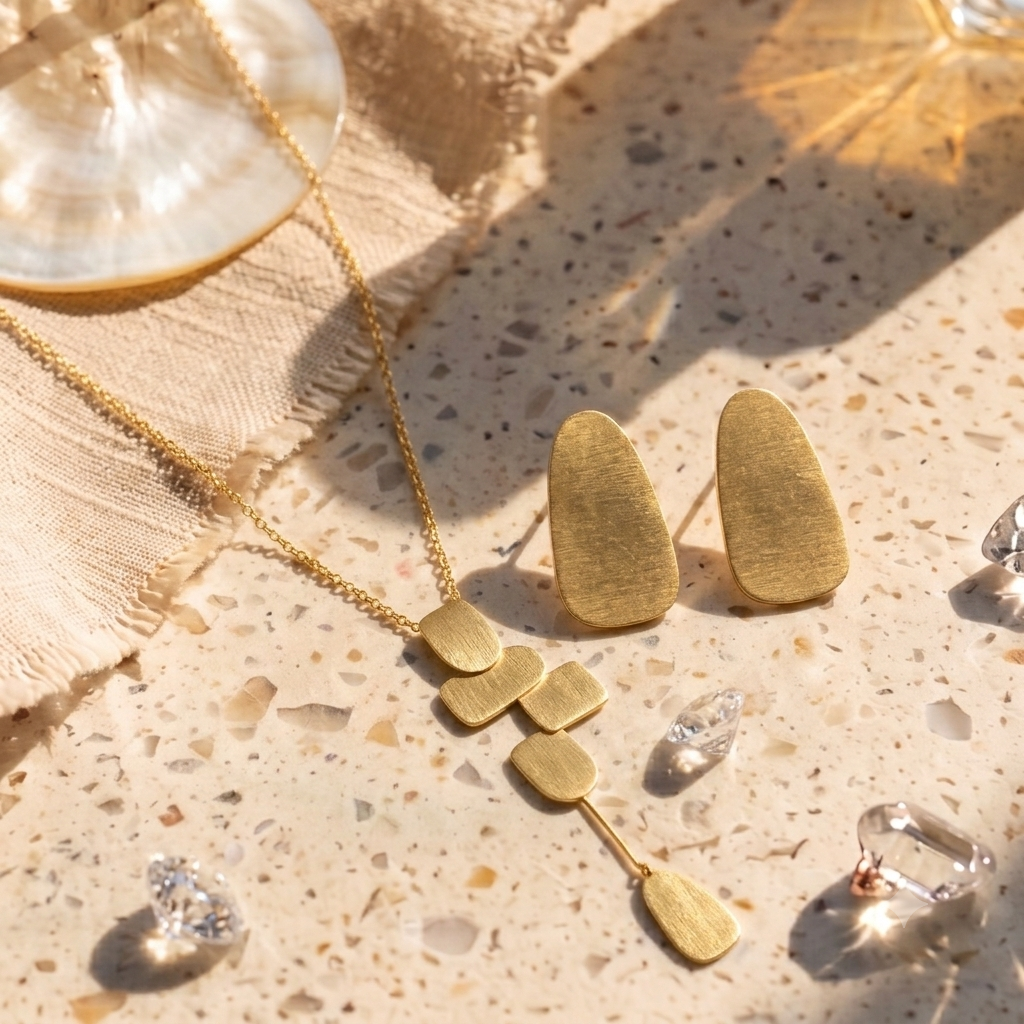 Contemporary Geometric Pendant Necklace Set