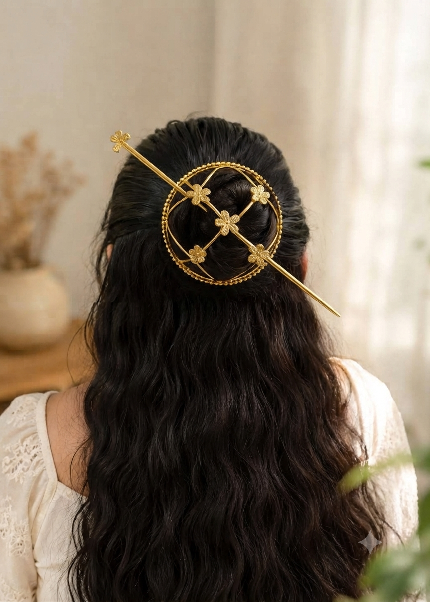 Aurelia Floral Gold Hair Pin & Bun
