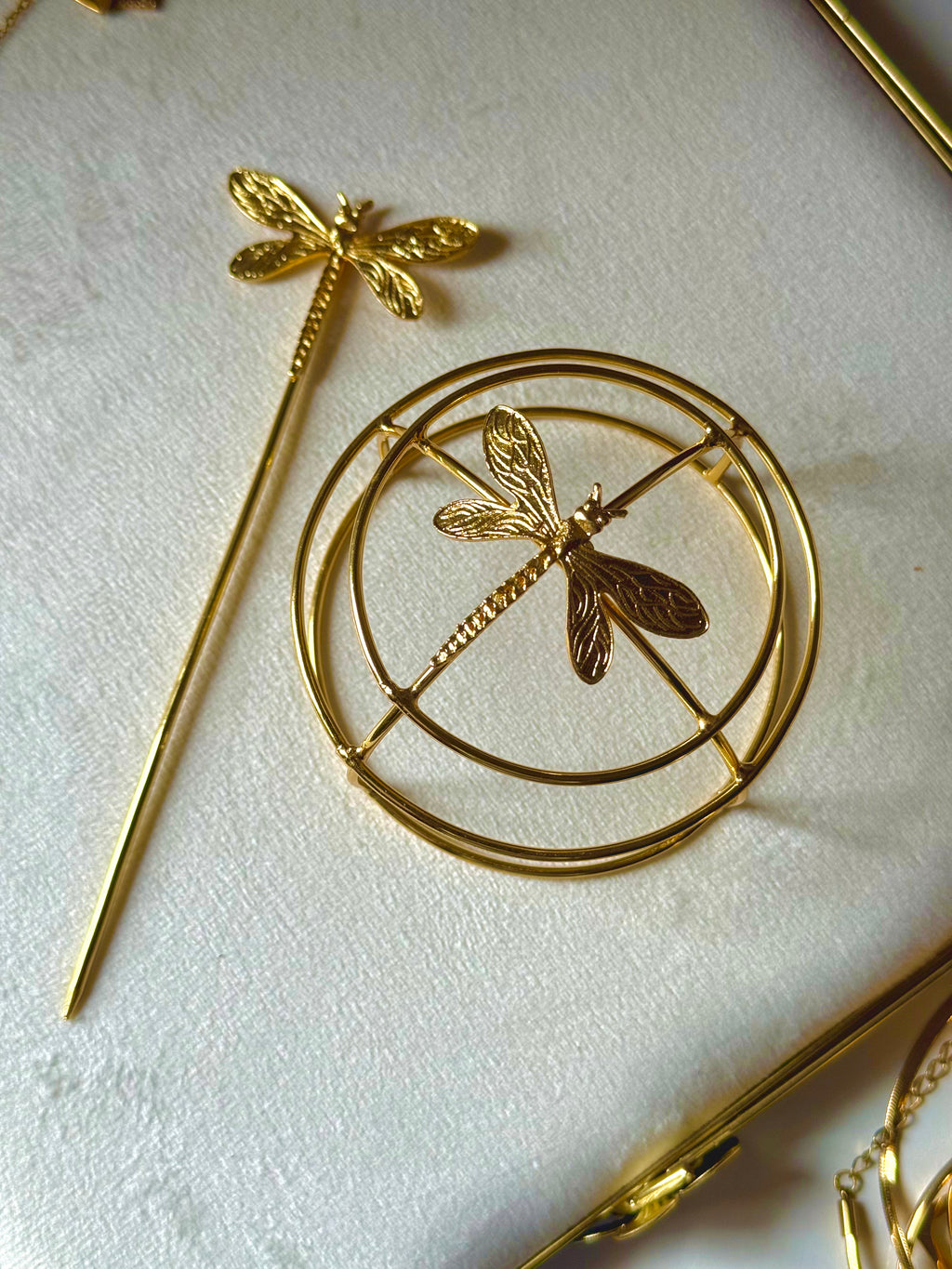 Golden Dragonfly Geometric Bun Hair Pin