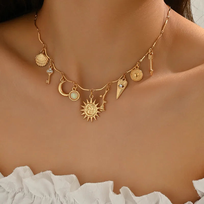 Bohemian Multi-Pendant Charm Strand Necklace