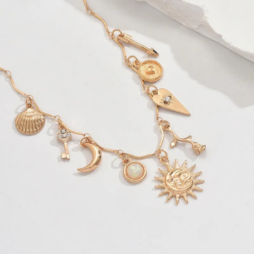 Bohemian Multi-Pendant Charm Strand Necklace
