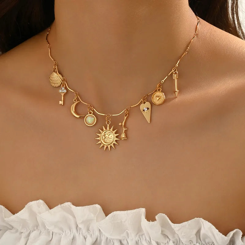 Bohemian Multi-Pendant Charm Strand Necklace