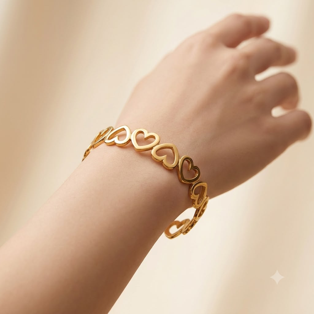 Amore Heart Link Cuff Bracelet
