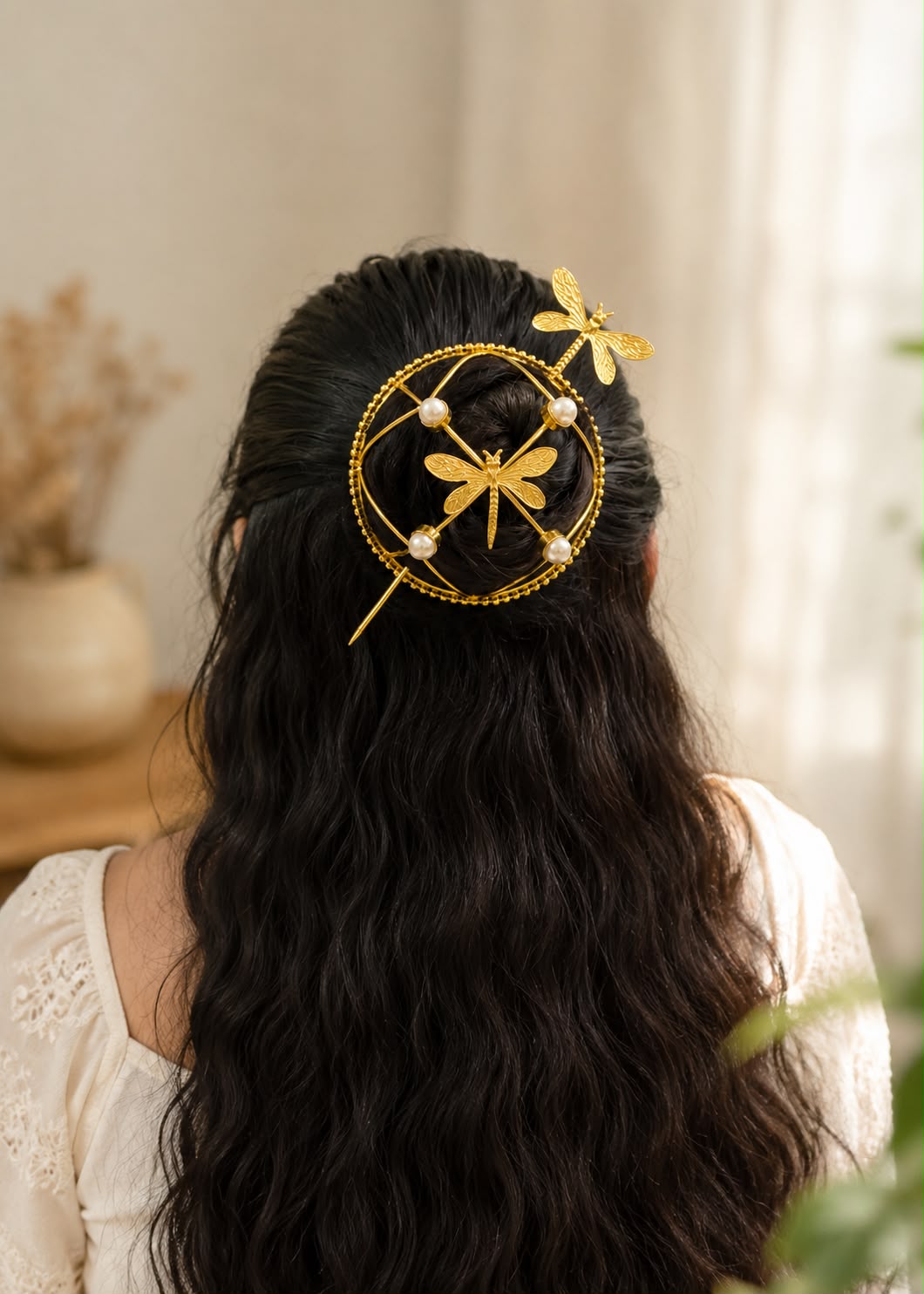 Pearl Dragonfly Hair Bun Pin