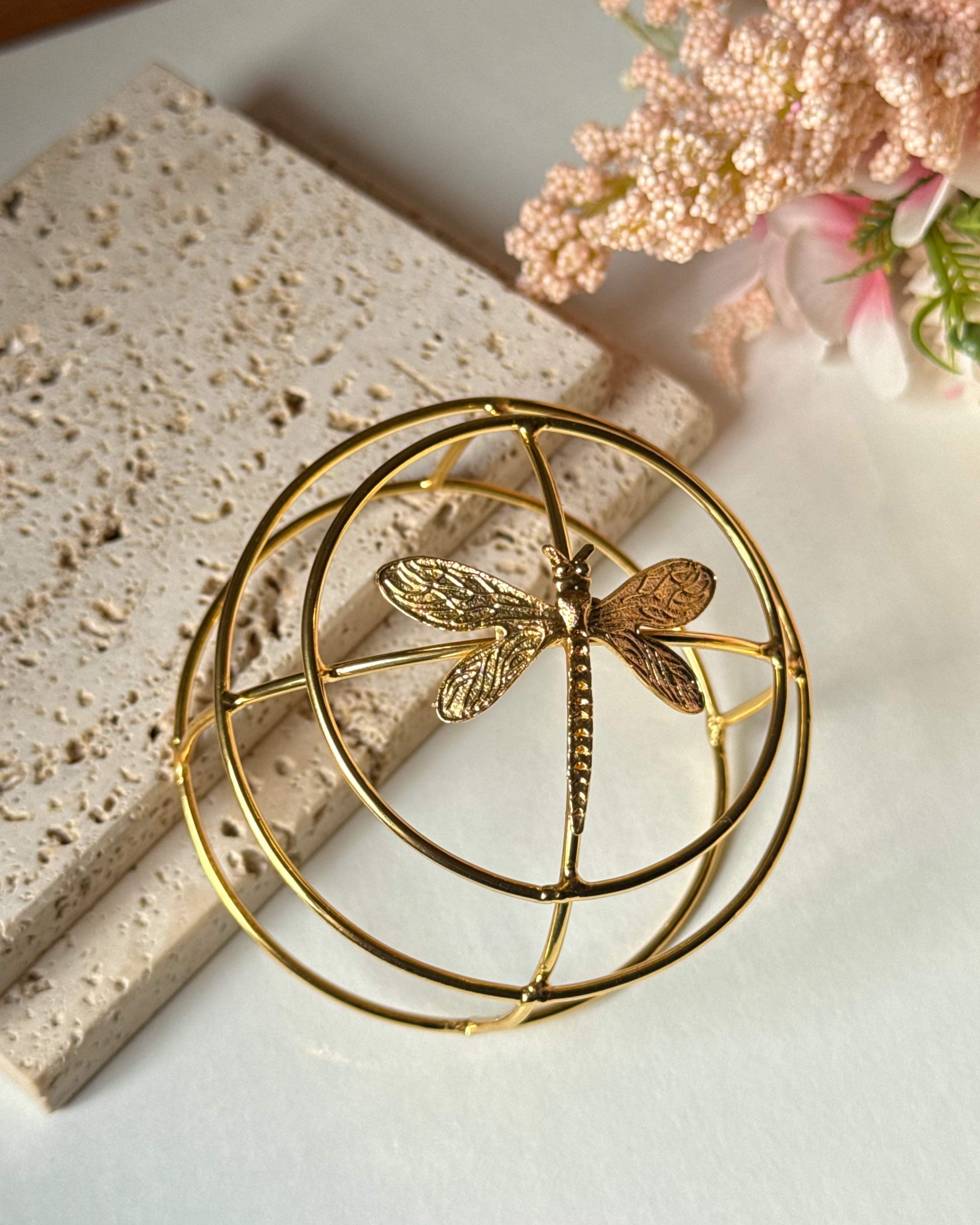Golden Dragonfly Geometric Bun Hair Pin