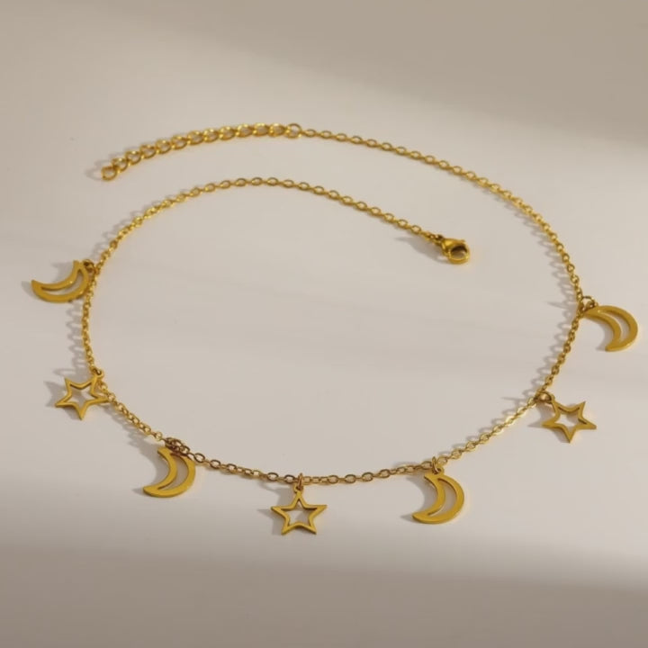 Aesthetic Moon & Star Dangle Necklace