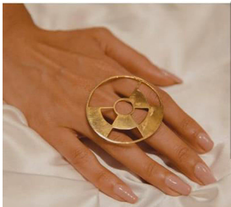 Abstract Orbit Gold Statement Ring
